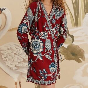 FARM Rio Red Tropical Landing Wrap Mini Dress SM